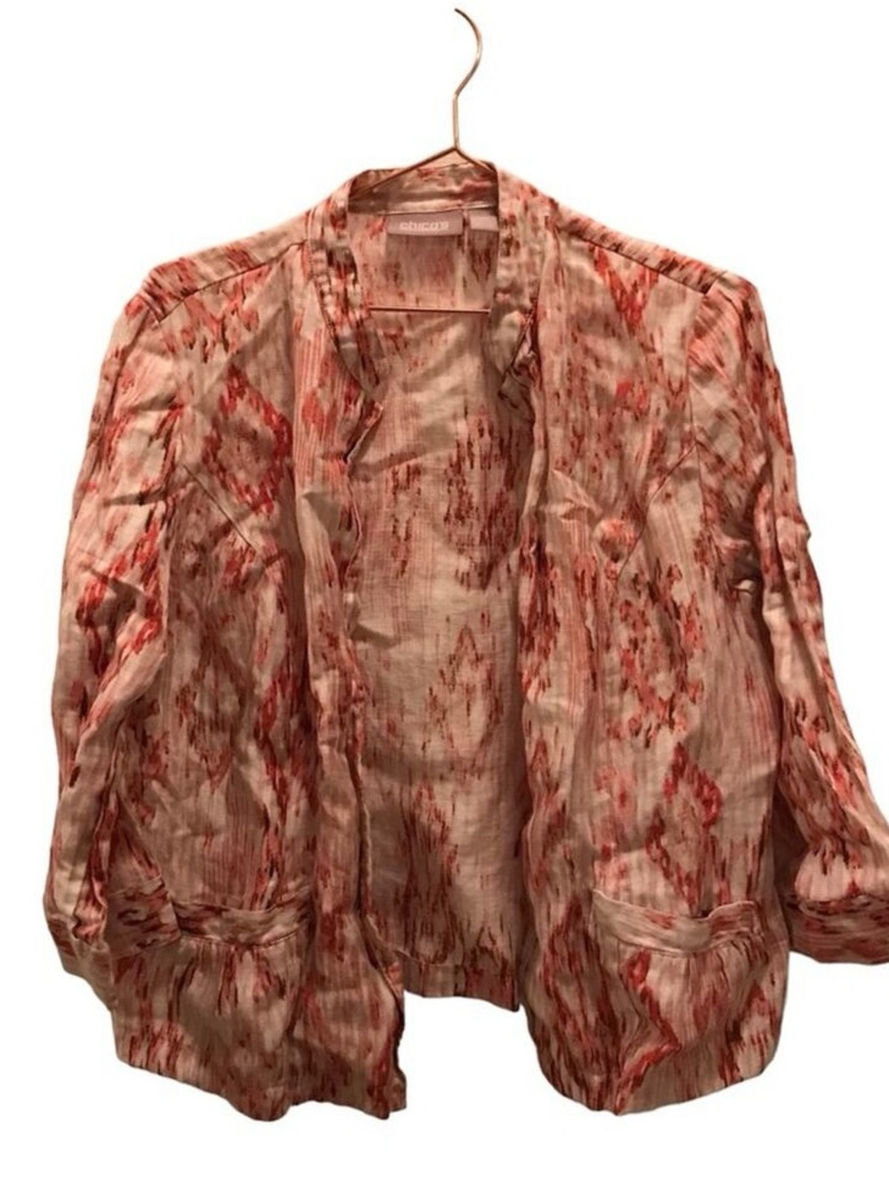 Caslon Open-Front Blazer in Coral and Cream Watercolor Print